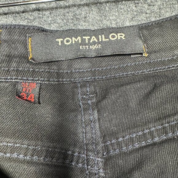 Tom Tailor Jeans Mens 34 Black Cotton Slim Stretch Pockets Button Fly - Picture 5 of 9